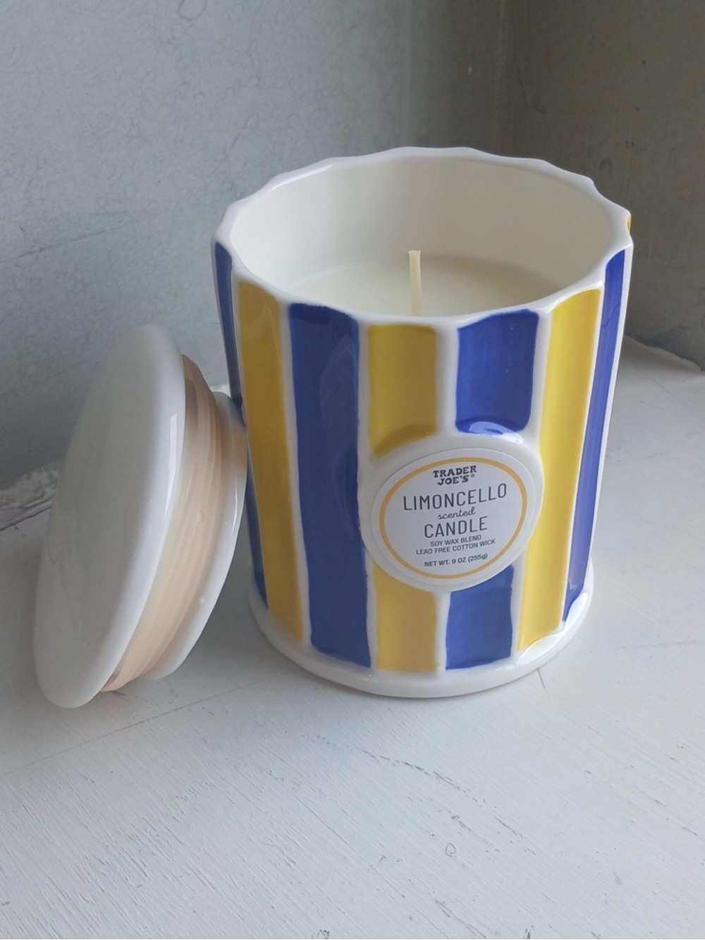 Limoncello Scented Candle - Yellow & Blue Ceramic Jar